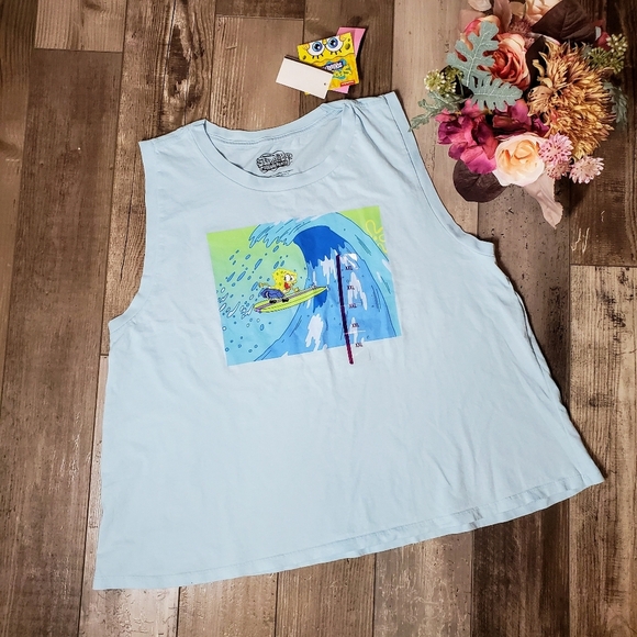 NWT Nickelodeon Women's SpongeBob Surfing Graphic Tank Top - Light Blue XXL - Picture 4 of 14